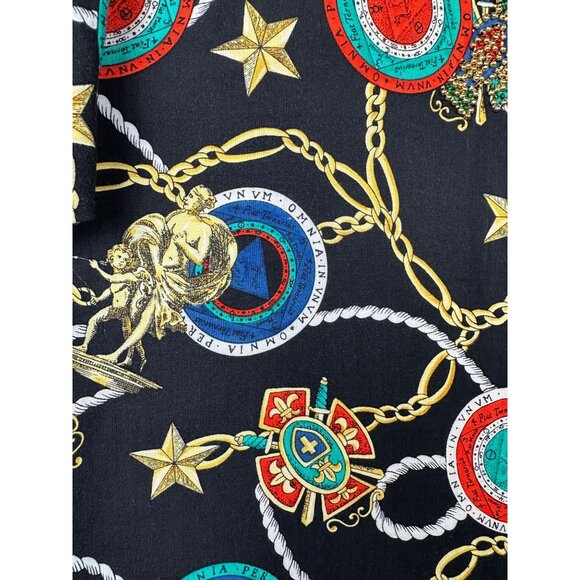 Vintage Womens Button Up Shirt Large Black Chain Medallion Baroque Old Money - Picture 8 of 12